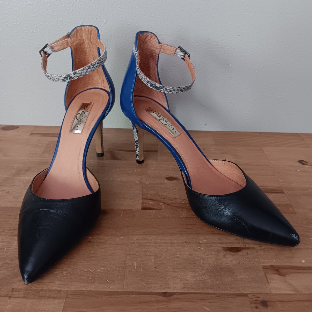 Halogen D'Orsay Pumps Womens 6M Blue Black Snakeskin Ankle Strap Heels